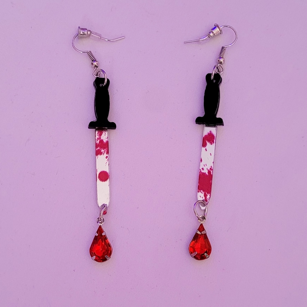 Bloody Dagger Knife Earring Set